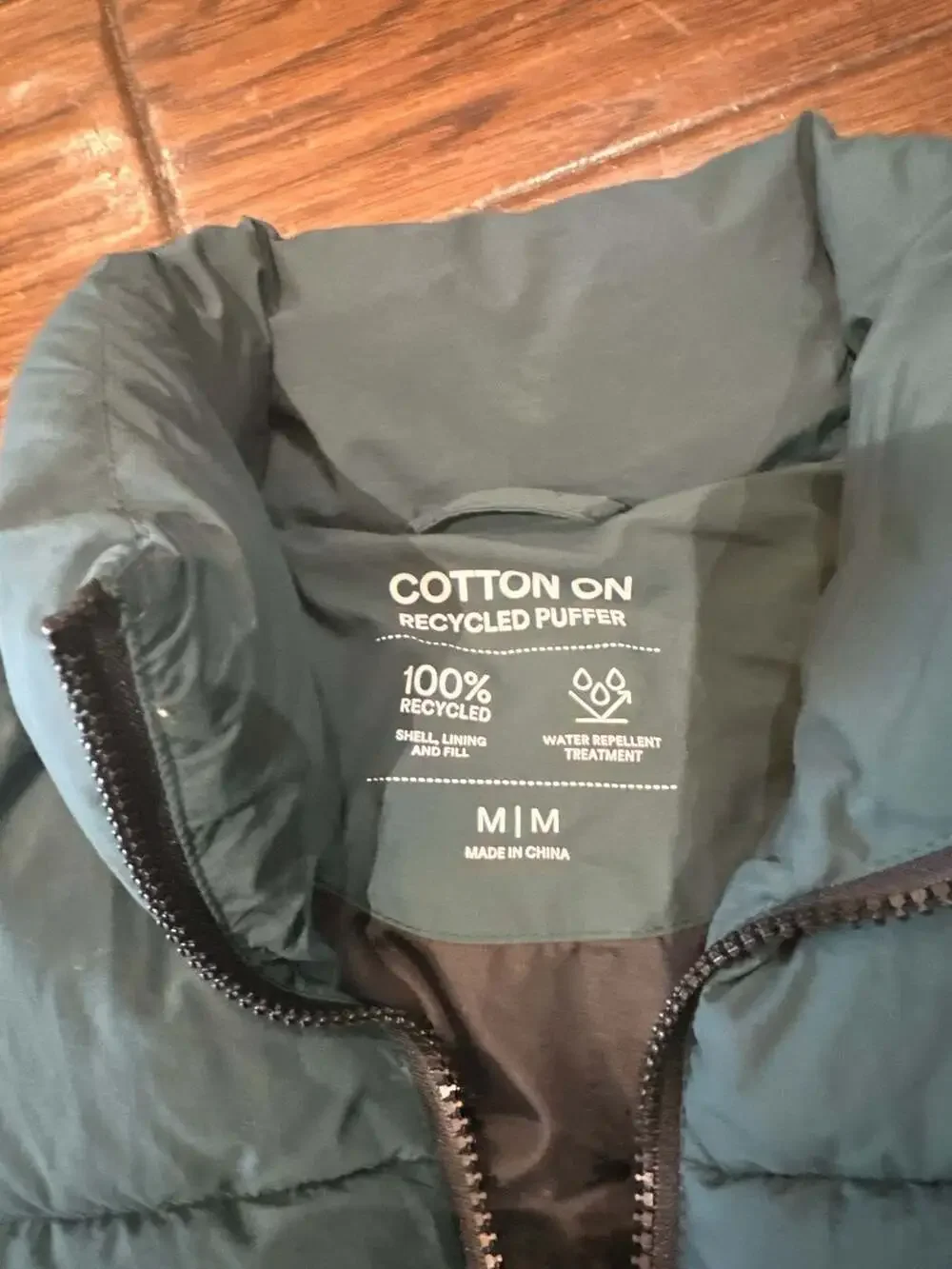 Cotton On Recycled Puffer‎ Vest in Navy Green Medium